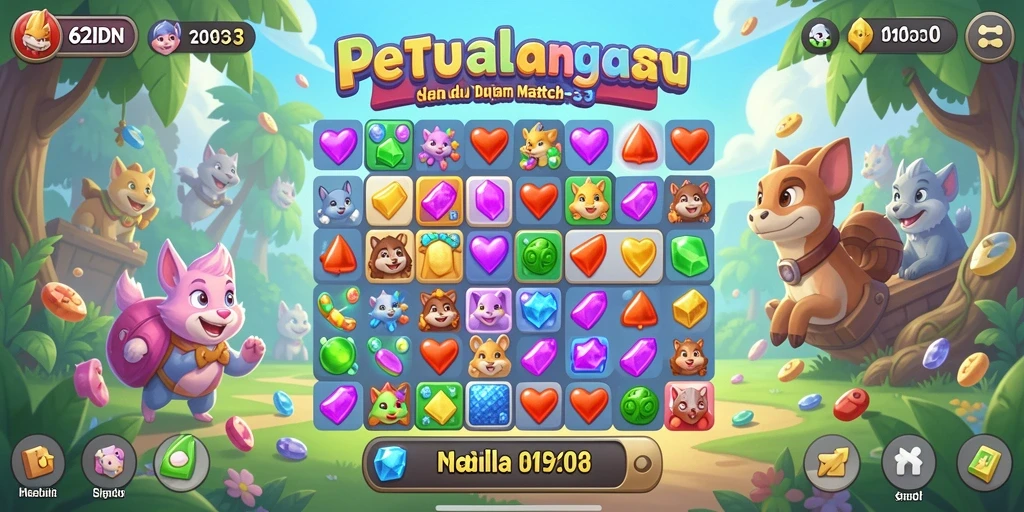Tampilan gameplay seru 62IDN dalam genre Match-3.