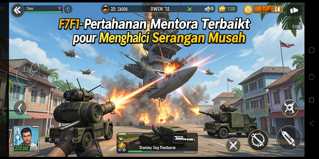 Screenshot utama F7F7 menampilkan aksi seru di Tower Defense.