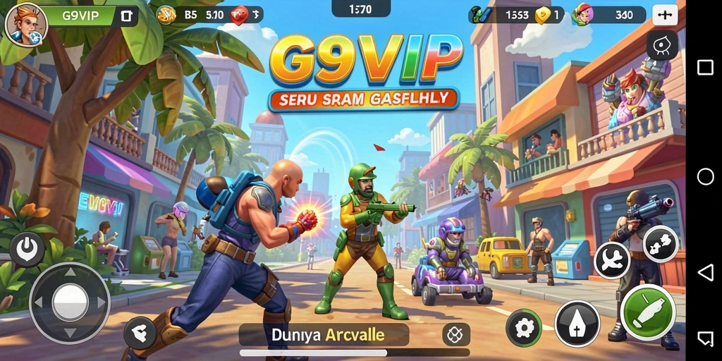 Screenshot gameplay G9VIP menunjukkan aksi seru dalam level Arcade.