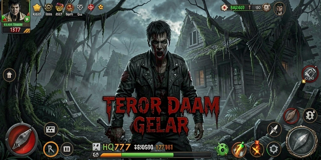 Screenshot menampilkan suasana gameplay horror yang mencekam dan menegangkan.