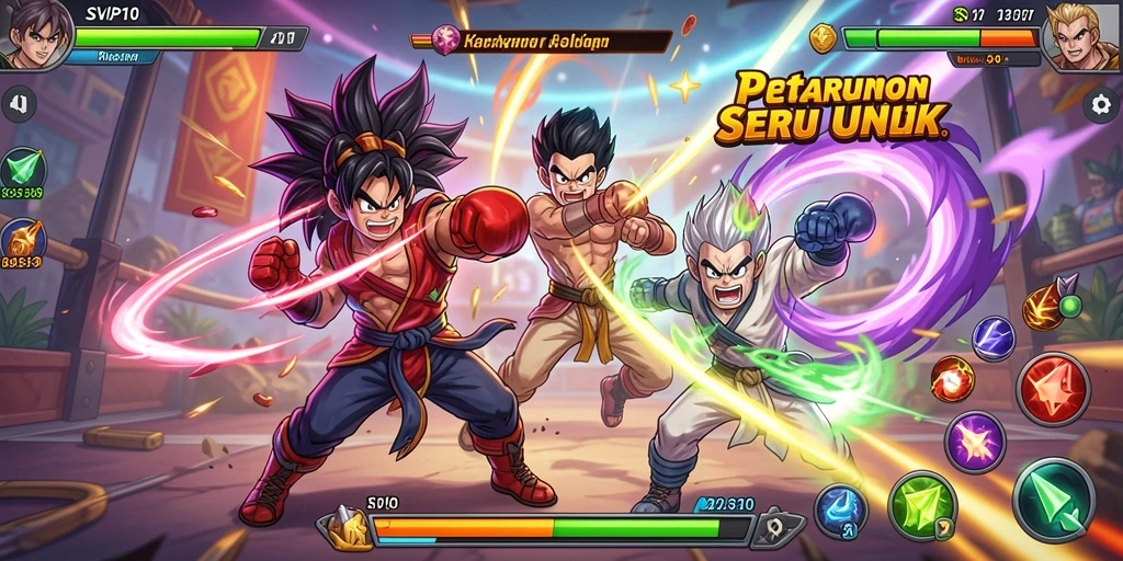 Screenshot gameplay SVIP10 menampilkan pertarungan epik karakter.