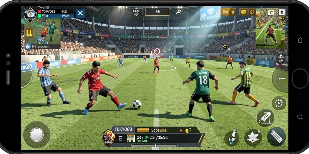 Tangkapan layar <strong>TOKYO88</strong> menampilkan aksi gameplay sepak bola yang mendebarkan.